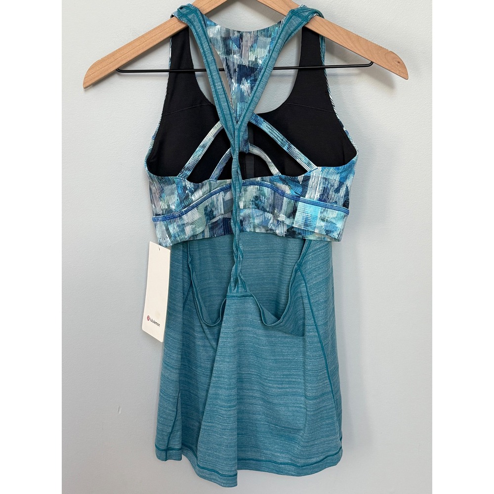 NWT Lululemon Twist & Toil Tank Sports Bra Heathered Teal Blue 1 Yoga Top Size 6 - Picture 8 of 11
